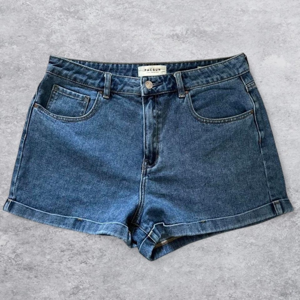 PacSun Womens Mom Shorts High Waisted Cuffed Denim Medium Wash Blue Size 30